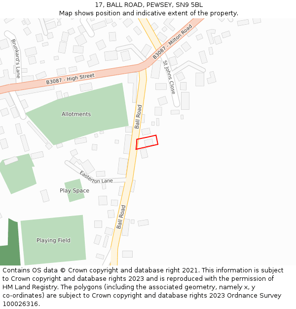 17, BALL ROAD, PEWSEY, SN9 5BL: Location map and indicative extent of plot