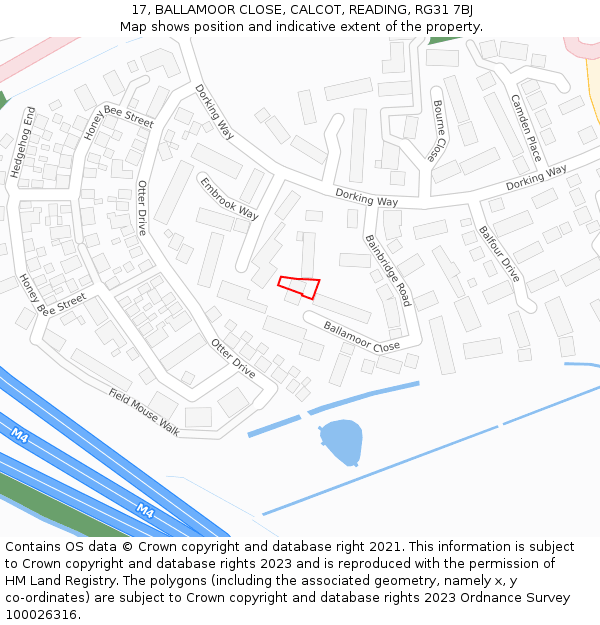 17, BALLAMOOR CLOSE, CALCOT, READING, RG31 7BJ: Location map and indicative extent of plot