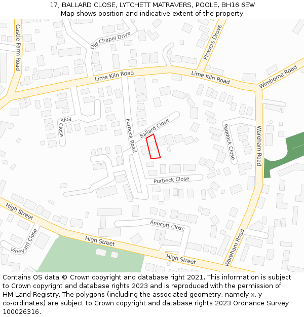 17, BALLARD CLOSE, LYTCHETT MATRAVERS, POOLE, BH16 6EW: Location map and indicative extent of plot