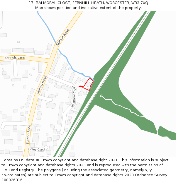 17, BALMORAL CLOSE, FERNHILL HEATH, WORCESTER, WR3 7XQ: Location map and indicative extent of plot