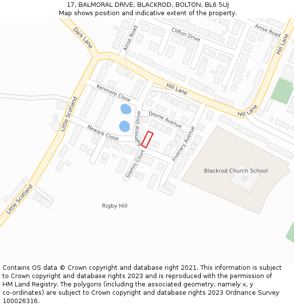 17, BALMORAL DRIVE, BLACKROD, BOLTON, BL6 5UJ: Location map and indicative extent of plot