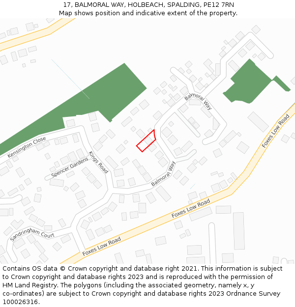 17, BALMORAL WAY, HOLBEACH, SPALDING, PE12 7RN: Location map and indicative extent of plot