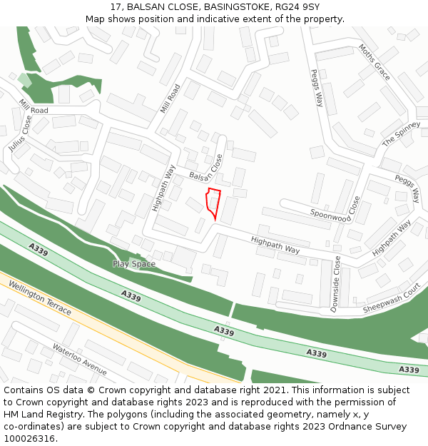 17, BALSAN CLOSE, BASINGSTOKE, RG24 9SY: Location map and indicative extent of plot