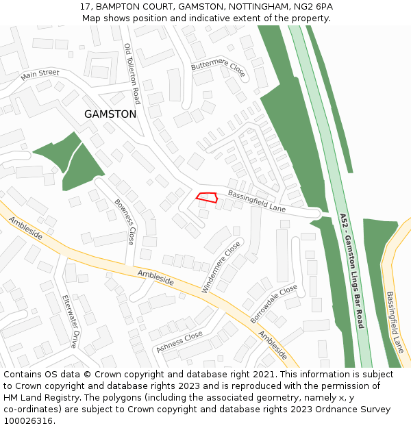 17, BAMPTON COURT, GAMSTON, NOTTINGHAM, NG2 6PA: Location map and indicative extent of plot