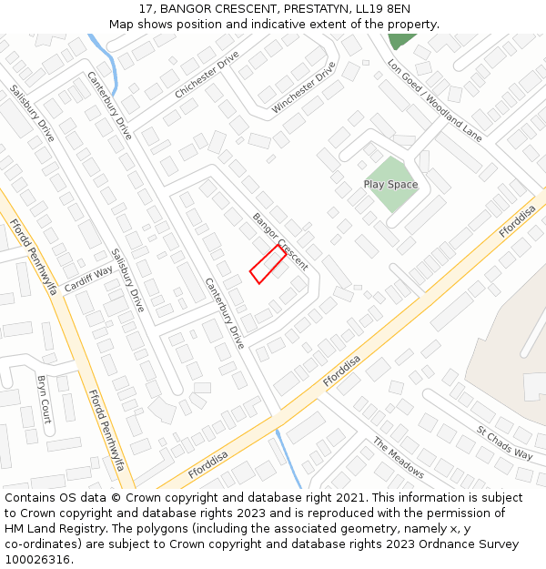 17, BANGOR CRESCENT, PRESTATYN, LL19 8EN: Location map and indicative extent of plot