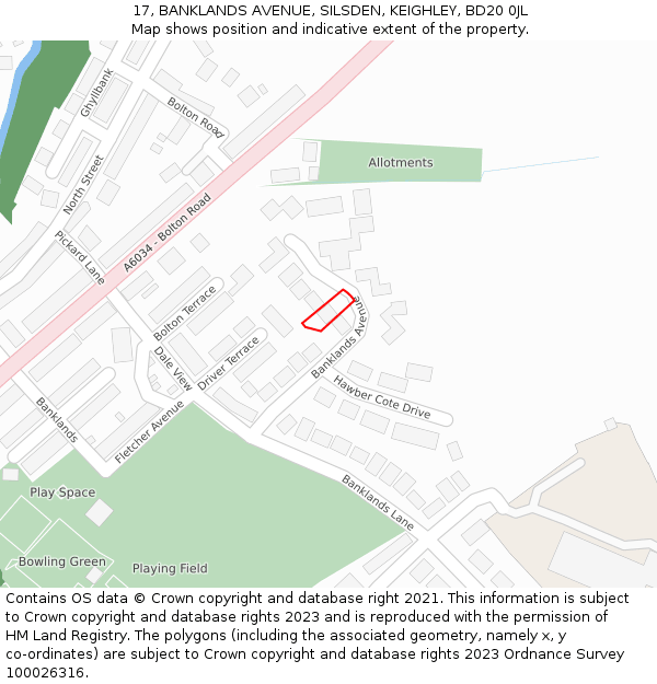 17, BANKLANDS AVENUE, SILSDEN, KEIGHLEY, BD20 0JL: Location map and indicative extent of plot