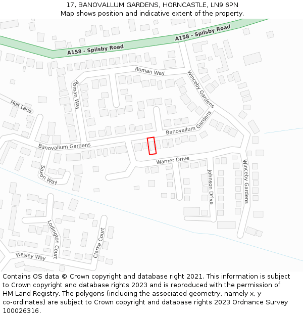 17, BANOVALLUM GARDENS, HORNCASTLE, LN9 6PN: Location map and indicative extent of plot