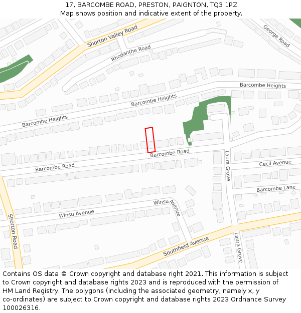 17, BARCOMBE ROAD, PRESTON, PAIGNTON, TQ3 1PZ: Location map and indicative extent of plot