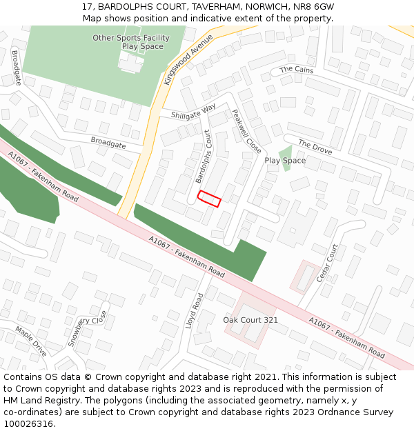 17, BARDOLPHS COURT, TAVERHAM, NORWICH, NR8 6GW: Location map and indicative extent of plot