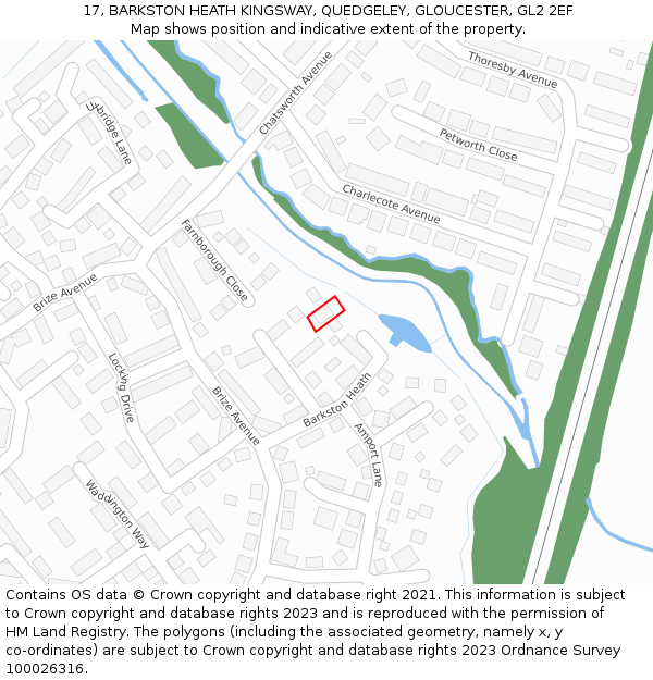 17, BARKSTON HEATH KINGSWAY, QUEDGELEY, GLOUCESTER, GL2 2EF: Location map and indicative extent of plot