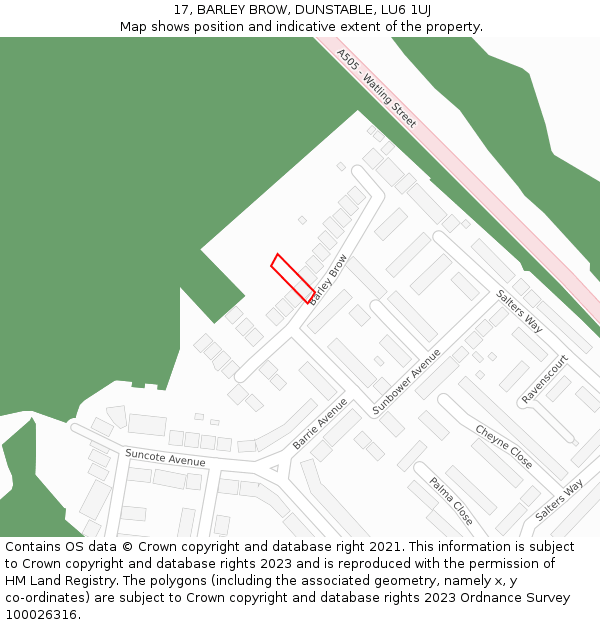 17, BARLEY BROW, DUNSTABLE, LU6 1UJ: Location map and indicative extent of plot