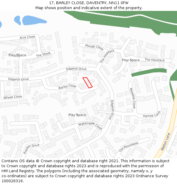 17, BARLEY CLOSE, DAVENTRY, NN11 0FW: Location map and indicative extent of plot