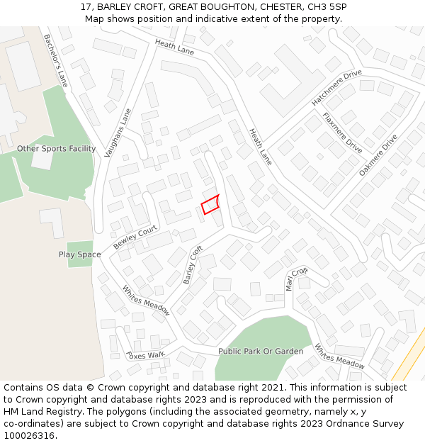 17, BARLEY CROFT, GREAT BOUGHTON, CHESTER, CH3 5SP: Location map and indicative extent of plot