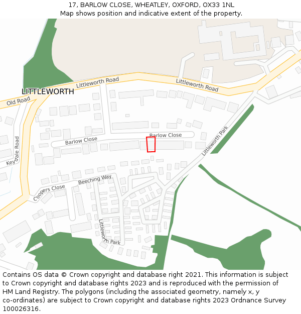 17, BARLOW CLOSE, WHEATLEY, OXFORD, OX33 1NL: Location map and indicative extent of plot