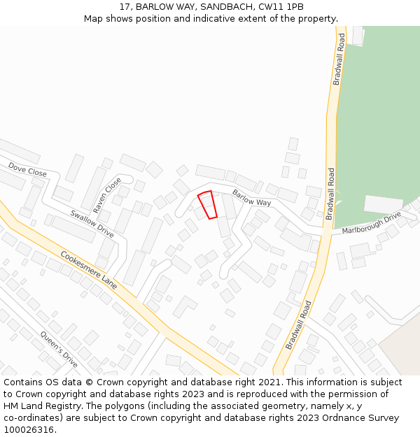 17, BARLOW WAY, SANDBACH, CW11 1PB: Location map and indicative extent of plot