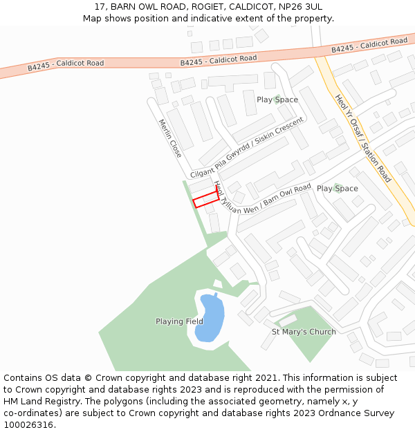 17, BARN OWL ROAD, ROGIET, CALDICOT, NP26 3UL: Location map and indicative extent of plot