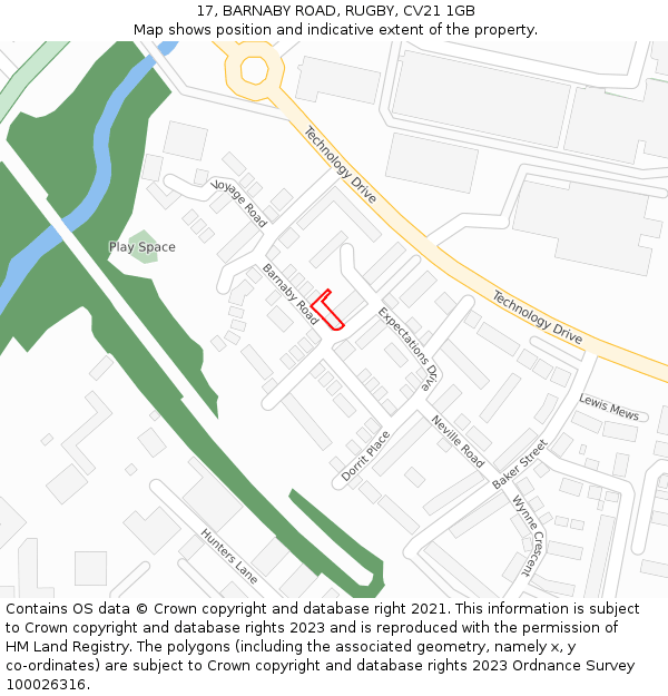 17, BARNABY ROAD, RUGBY, CV21 1GB: Location map and indicative extent of plot