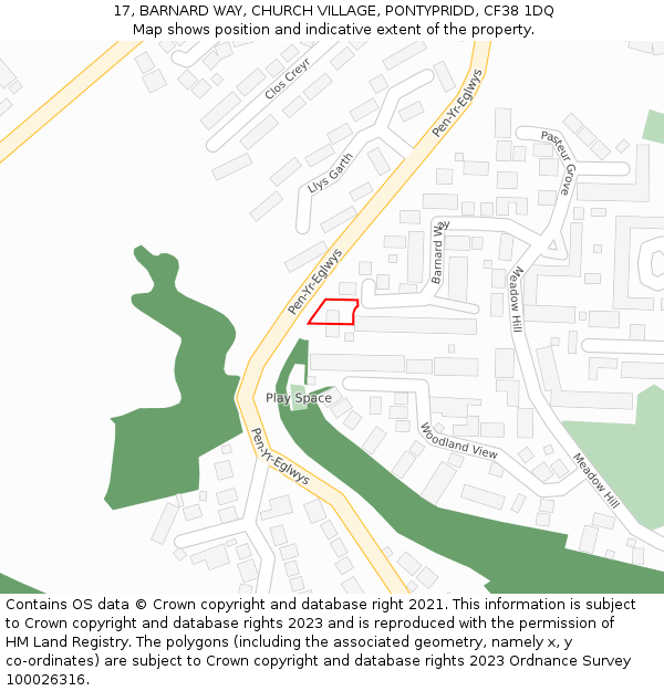 17, BARNARD WAY, CHURCH VILLAGE, PONTYPRIDD, CF38 1DQ: Location map and indicative extent of plot