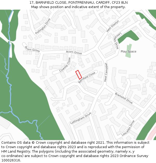 17, BARNFIELD CLOSE, PONTPRENNAU, CARDIFF, CF23 8LN: Location map and indicative extent of plot