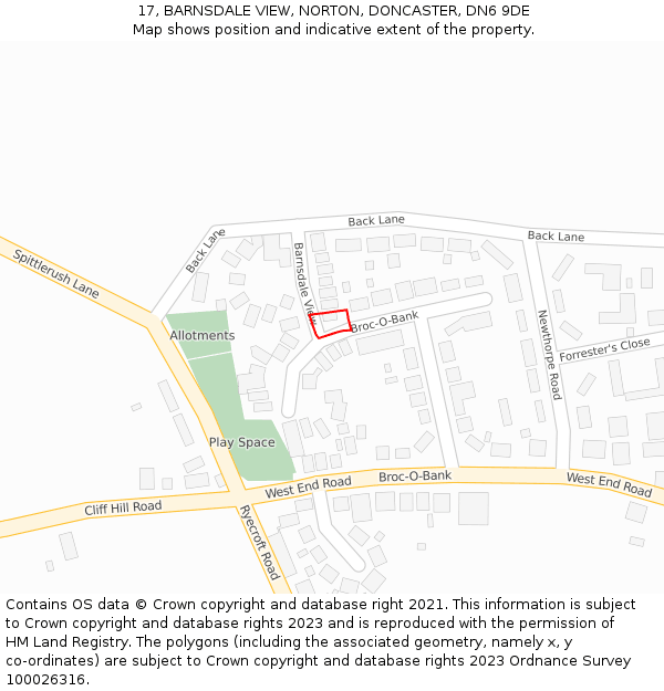 17, BARNSDALE VIEW, NORTON, DONCASTER, DN6 9DE: Location map and indicative extent of plot