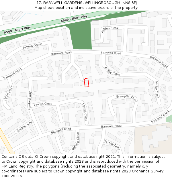 17, BARNWELL GARDENS, WELLINGBOROUGH, NN8 5FJ: Location map and indicative extent of plot