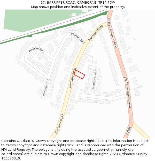 17, BARRIPPER ROAD, CAMBORNE, TR14 7QW: Location map and indicative extent of plot