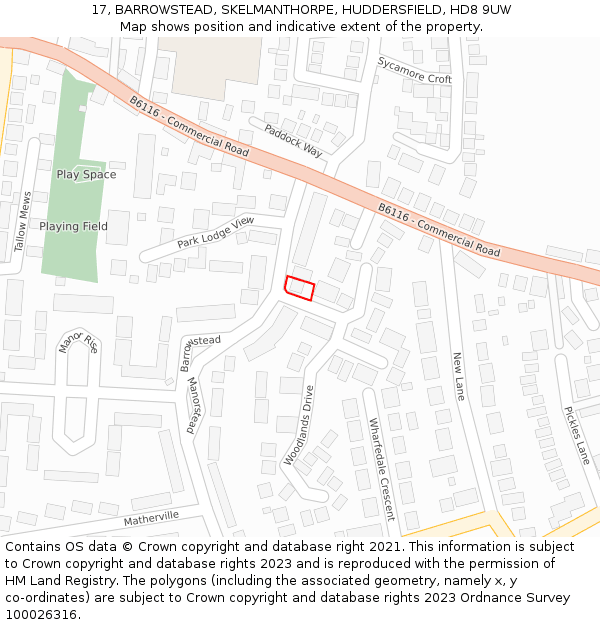 17, BARROWSTEAD, SKELMANTHORPE, HUDDERSFIELD, HD8 9UW: Location map and indicative extent of plot