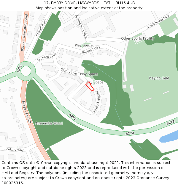 17, BARRY DRIVE, HAYWARDS HEATH, RH16 4UD: Location map and indicative extent of plot