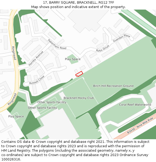 17, BARRY SQUARE, BRACKNELL, RG12 7FF: Location map and indicative extent of plot