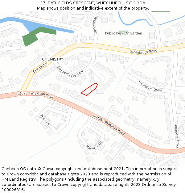 17, BATHFIELDS CRESCENT, WHITCHURCH, SY13 1DA: Location map and indicative extent of plot