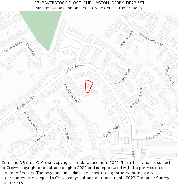 17, BAVERSTOCK CLOSE, CHELLASTON, DERBY, DE73 6ST: Location map and indicative extent of plot
