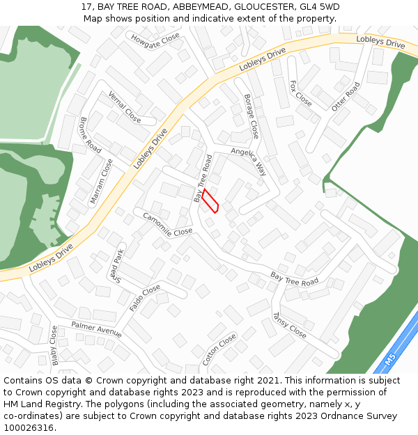 17, BAY TREE ROAD, ABBEYMEAD, GLOUCESTER, GL4 5WD: Location map and indicative extent of plot
