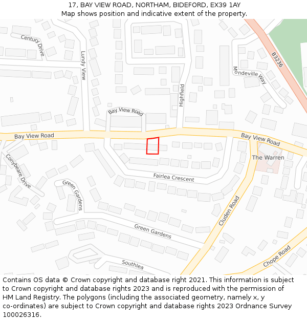 17, BAY VIEW ROAD, NORTHAM, BIDEFORD, EX39 1AY: Location map and indicative extent of plot
