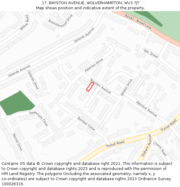 17, BAYSTON AVENUE, WOLVERHAMPTON, WV3 7JT: Location map and indicative extent of plot