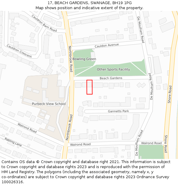 17, BEACH GARDENS, SWANAGE, BH19 1PG: Location map and indicative extent of plot
