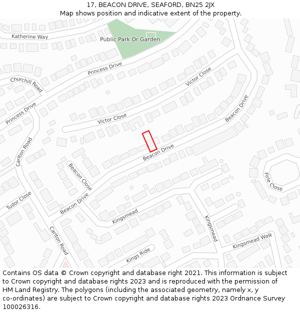 17, BEACON DRIVE, SEAFORD, BN25 2JX: Location map and indicative extent of plot