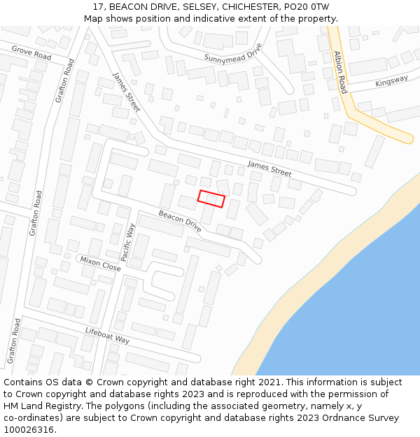 17, BEACON DRIVE, SELSEY, CHICHESTER, PO20 0TW: Location map and indicative extent of plot