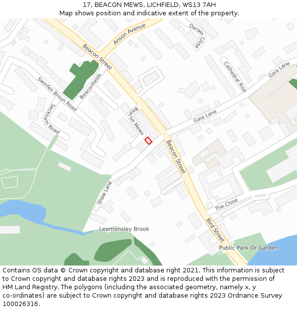 17, BEACON MEWS, LICHFIELD, WS13 7AH: Location map and indicative extent of plot