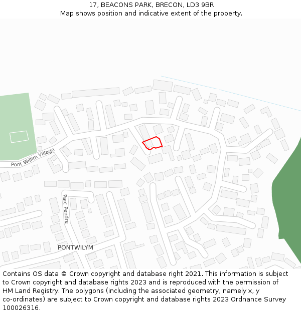 17, BEACONS PARK, BRECON, LD3 9BR: Location map and indicative extent of plot