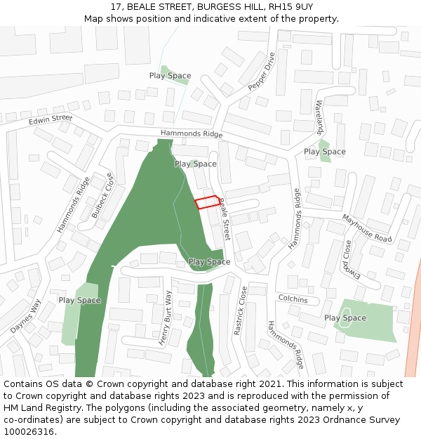 17, BEALE STREET, BURGESS HILL, RH15 9UY: Location map and indicative extent of plot