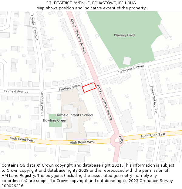 17, BEATRICE AVENUE, FELIXSTOWE, IP11 9HA: Location map and indicative extent of plot