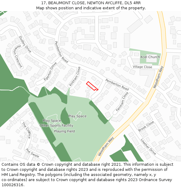 17, BEAUMONT CLOSE, NEWTON AYCLIFFE, DL5 4RR: Location map and indicative extent of plot