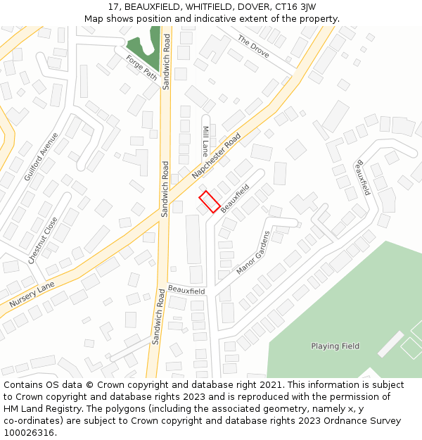 17, BEAUXFIELD, WHITFIELD, DOVER, CT16 3JW: Location map and indicative extent of plot