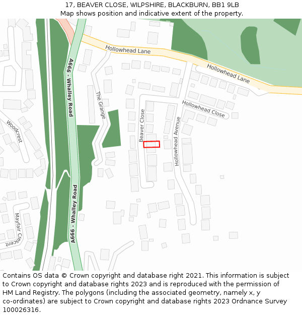 17, BEAVER CLOSE, WILPSHIRE, BLACKBURN, BB1 9LB: Location map and indicative extent of plot