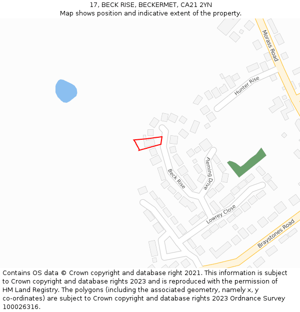 17, BECK RISE, BECKERMET, CA21 2YN: Location map and indicative extent of plot