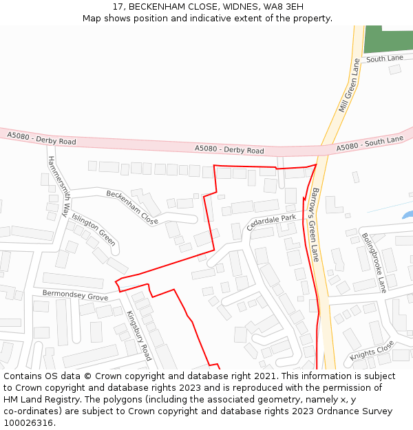 17, BECKENHAM CLOSE, WIDNES, WA8 3EH: Location map and indicative extent of plot