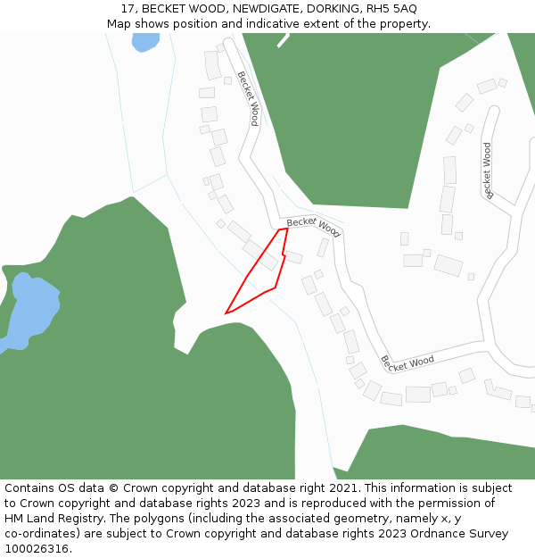 17, BECKET WOOD, NEWDIGATE, DORKING, RH5 5AQ: Location map and indicative extent of plot