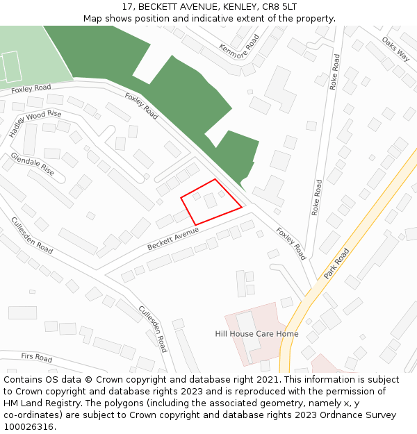 17, BECKETT AVENUE, KENLEY, CR8 5LT: Location map and indicative extent of plot