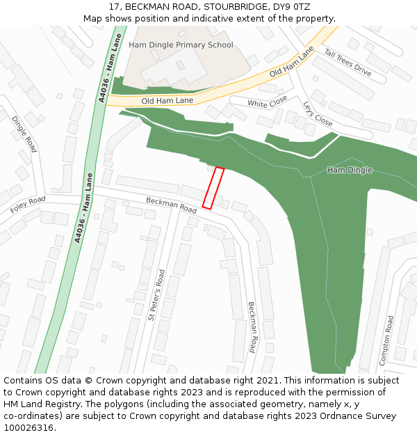 17, BECKMAN ROAD, STOURBRIDGE, DY9 0TZ: Location map and indicative extent of plot