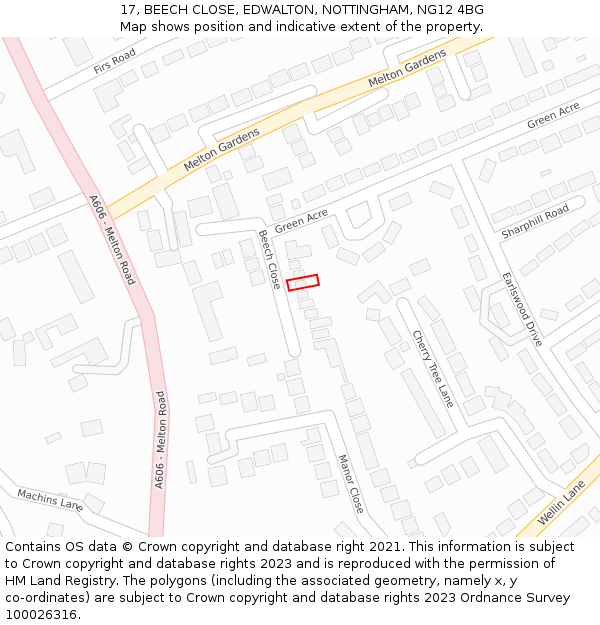 17, BEECH CLOSE, EDWALTON, NOTTINGHAM, NG12 4BG: Location map and indicative extent of plot